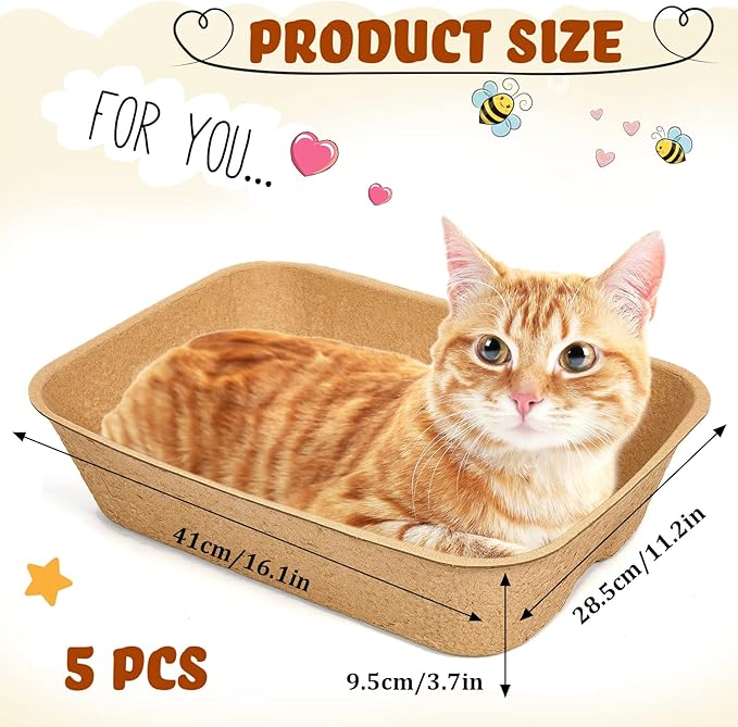 Tessco 15 Pack Small Disposable Litter Box Kitten Disposable Cat Litter Tray 16.1 x 11.2 x 3.7 Inch Paper Box for Indoor Outdoor Small Animals Cat, Hamster, Guinea Pig, Mice, Bunny and More-Mewly Pet
