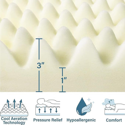 Vaunn Medical Egg Crate Mattress Topper, Fragrance-Free, Dye-Free, Convoluted Foam for Pain Relief on Pressure Sores, Ventilated Therapeutic Support and Recovery, Hospital Bed Twin (79" x 35")