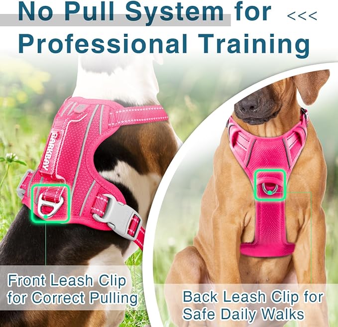 BARKBAY Dog Harness No Pull with ID Tag Pocket - Heavy Duty, Reflective, Easy Control for Large Dogs(Pink,S)-Mewly Pet