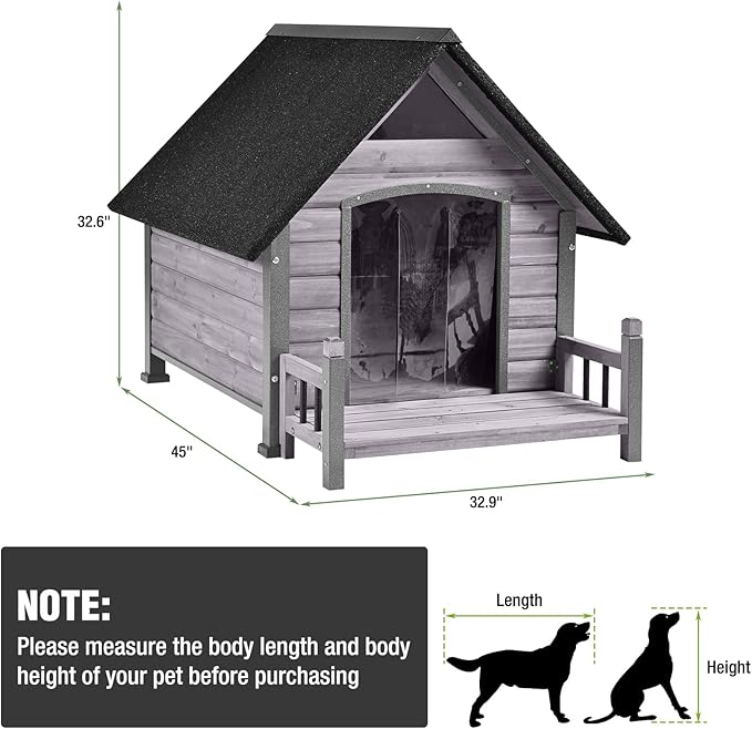 Dog House Outdoor with Anti-Chewing Iron Frame, Weatherproof Dog Kennel for Small Medium Large Dogs Indoor (Grey, 45" x 32.9" x 32.6")-Mewly Pet
