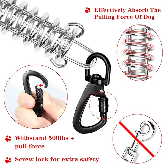 Red Chew Proof 30FT Dog Tie Out Cable, Heavy Duty Dog Lead for Yard & Camping-Mewly Pet