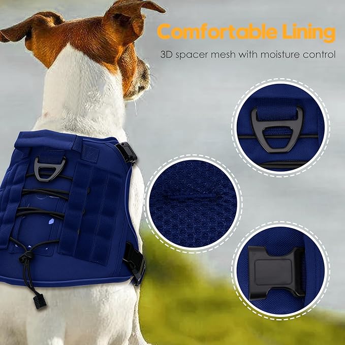 Heavy-Duty Tactical Dog Harness for Large Dogs, No Pull Adjustable Reflective Pet Vest with Molle System, K9 Military-Grade Control for Service Training, Outdoor & 10+ Breeds, Dazzling Blue, Large-Mewly Pet