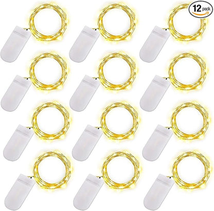 Warm White Fairy Lights Battery Operated, 7ft Mini Lights for Mason Jar, 12-Pack 20 Small LED String Lights for Crafts Bedroom Wedding Party Table Bottle Christmas Firefly Fairy Decoration