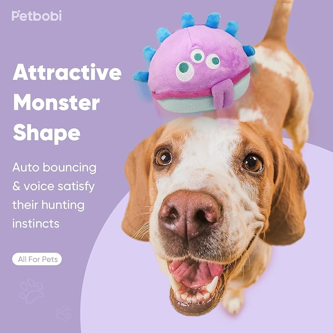 Petbobi Interactive Dog Toys for Boredom - Moving Dog Toy for Stimulating Play, Pet Plush Squeaky Ball for Small Medium Breeds with 4 Batteries, Jolly Jelly Bobby-Mewly Pet