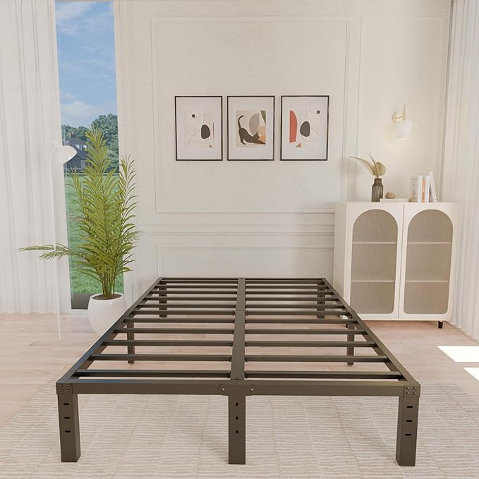 ALDRICH 12 Inch Metal Full Size Bed Frame - Double Black Basic Steel Slats Platform, Easy Assembly Heavy Duty Noise Free Bedframes, No Box Spring Needed