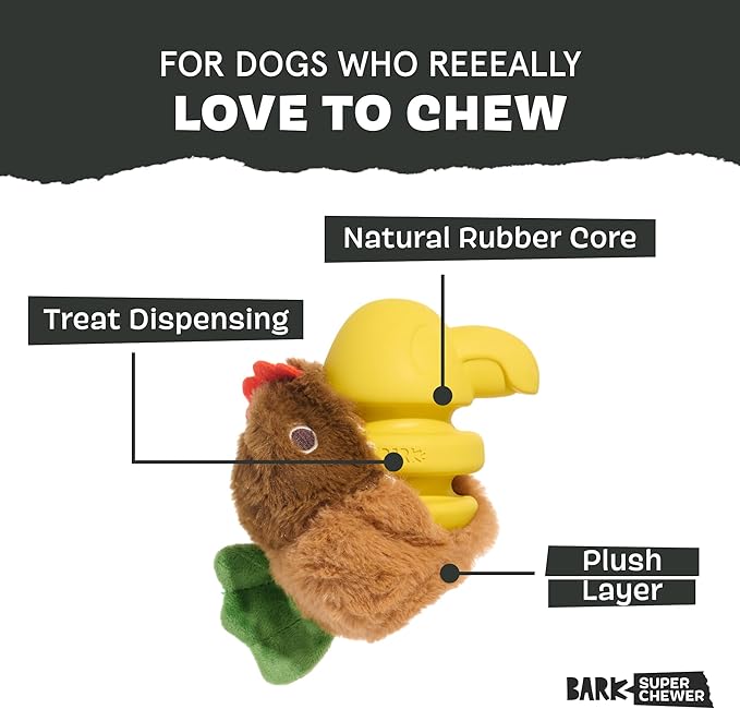 Barkbox Fowl Play Treat Dispensing Hard Core Plush Toy for Aggressive Chewers - Large-Mewly Pet