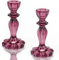 Glass Candle Holders, 2PCS Wide Base Candlestick Holder Decorative Candle Stand Table Centerpieces for Halloween Christmas Wedding Birthday Party, Dark Purple