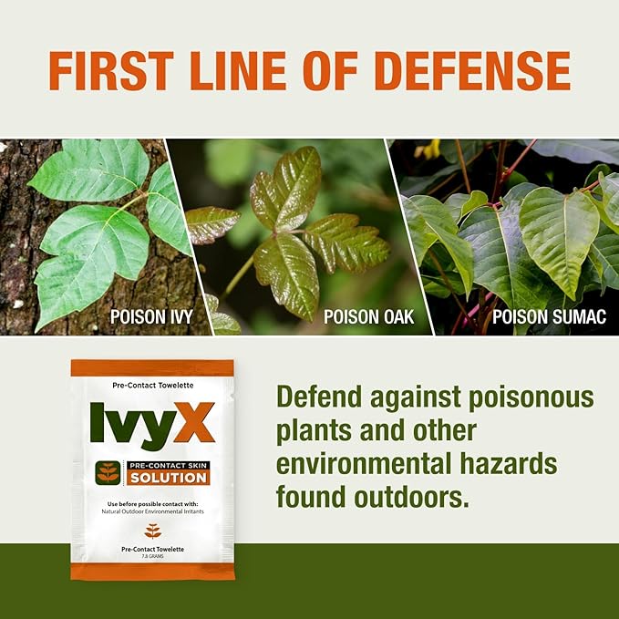 CoreTex Ivy X Pre-Contact Poison Ivy Wipes with Resealable Travel Bag - Pack of 15 Single-Use Barrier Wipes - Also Works on Poison Oak & Sumac Oils - Quick Dry & Chalk-Free Formula-Mewly Pet