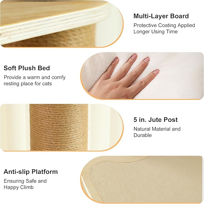 FUKUMARU Floor to Ceiling Cat Tree, 6 Level Adjustable Height (6-10 ft) Climbing Tower with Thickened Scratching Posts, Cats Activity Center with Cozy Hammock - Beige-Mewly Pet