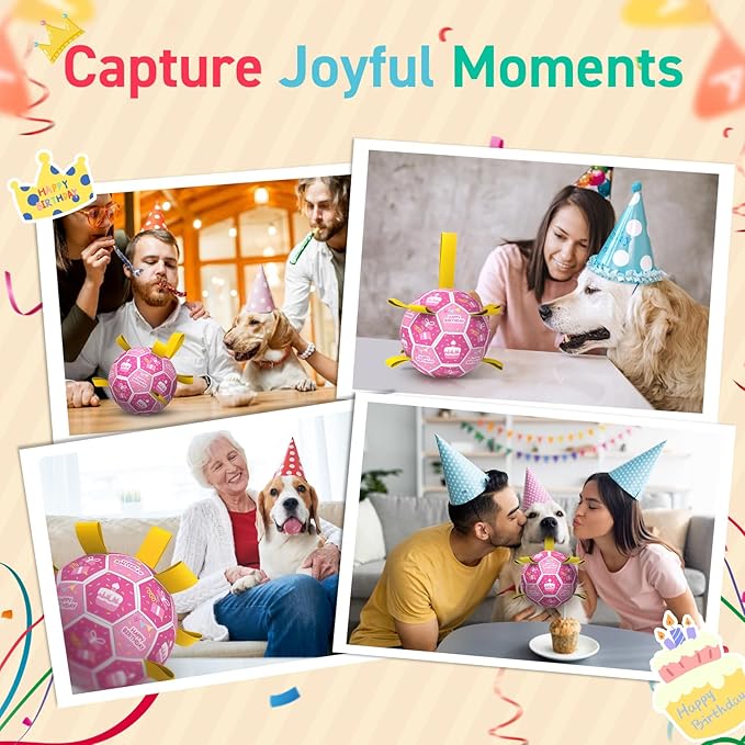 QDAN Dog Birthday Toys, Squeaky Dogs Toys, Dog Soccer Ball with Straps, Puppy Gifts, Herding Balls with Bell Inside, Water Toy, Durable Ropes Ball for Medium Large Dogs (8 inch)-Mewly Pet