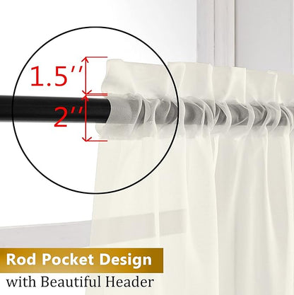 Aiyufneg Ivory Sheer Curtains 36 inch Length Kitchen Tiers Short Voile Curtains/Drapes Solid Sheers Cafe Curtains Voile Bathroom Small Half Window Curtains 2 Panels Set, Rod Pocket, 40" Wx36 L