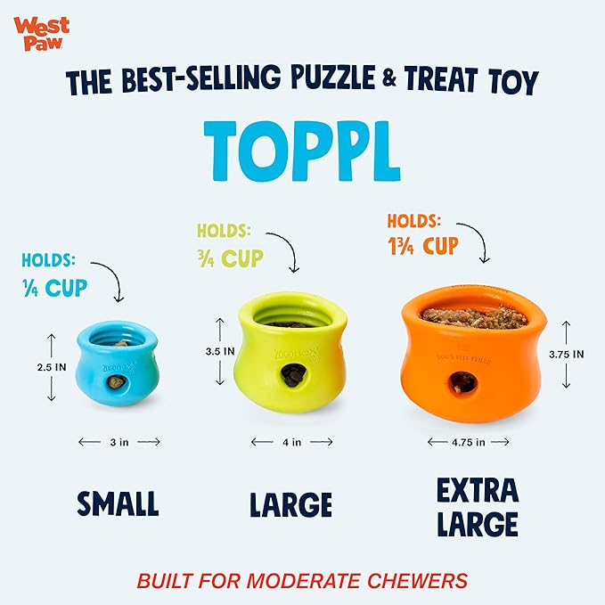West Paw Zogoflex Toppl Treat Dispensing Dog Toy Puzzle – Interactive Chew Toys for Dogs – Dog Toy for Moderate Chewers, Fetch, Catch – Holds Kibble, Treats, Small 3", Tangerine-Mewly Pet
