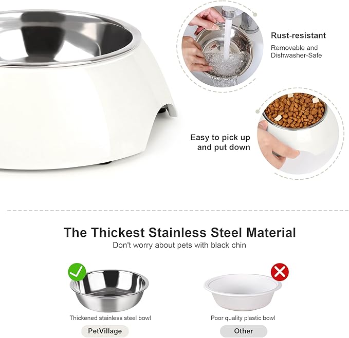 Stainless Steel Dog Bowls Set – Dual Non-Slip Pet Dishes with 2 Small (4oz*2) Bowls & Durable Resin Stand,Food & Water Feeder for Puppies, Kittens, and Small Breed Dogs– White-Mewly Pet