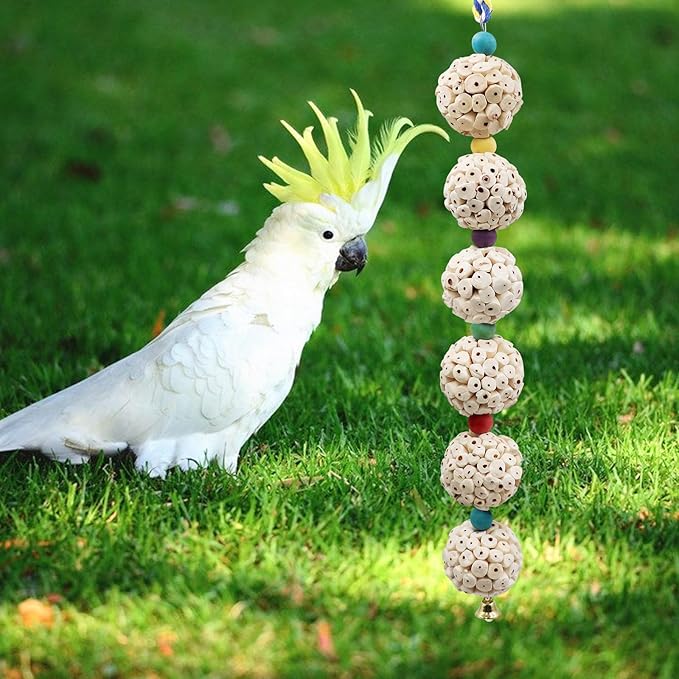 Bird Chewing Toy, Bird Sola Ball Toy with Bell, Bird Cage Accessories, Cage Toys for Cockatiel Parakeet Parrot Budgies Rat Hamster Chinchilla Rabbit Bunny African Grey-Mewly Pet