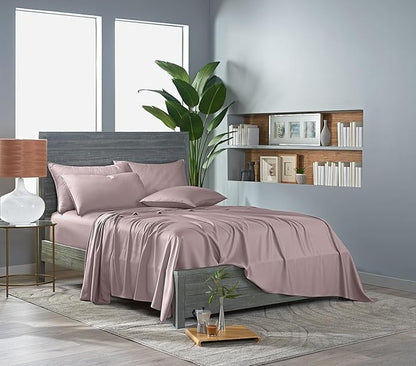 Pure Bamboo King Sheets, Genuine 100% Organic Viscose Derived from Bamboo Bed Sheet Set, Luxuriously Soft & Cooling, Double Stitching, Lifetime Quality Promise (King, Dusty Pink)