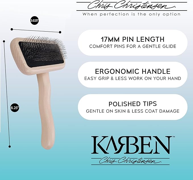 Chris Christensen Karben II Slicker Brush for Dogs, Groom Like a Professional, Ideal For All Coat Types, Remove Shedding Coat, Tangles and Dead Undercoat, 17 mm Stainless Steel Pins, Small-Mewly Pet