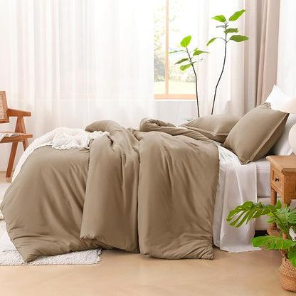 Litanika Taupe Comforter Set King Size, 3 Pieces Solid Bedding Comforter Set, All Season Fluffy Bed Set (104x90In Comforter & 2 Pillowcases)