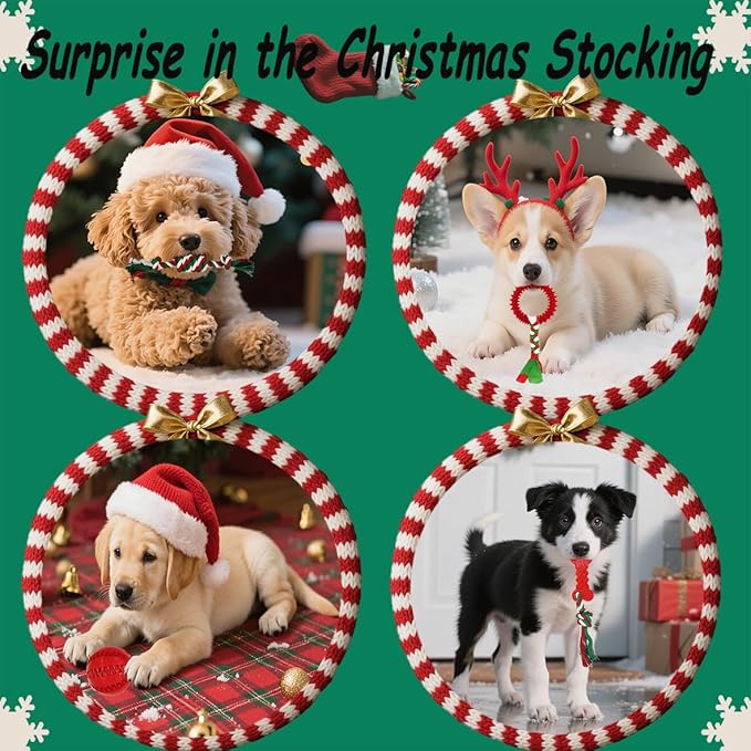 Dog Toys 15 Pack for Teeth Cleaning and Fun, Puppy Teething Chew Toys Tug Rope Squeaky Treat Balls & Rubber Tous Bulk– Variety Dog Gifts Set Reduce Anxiety & Save Furniture, Christmas-Mewly Pet