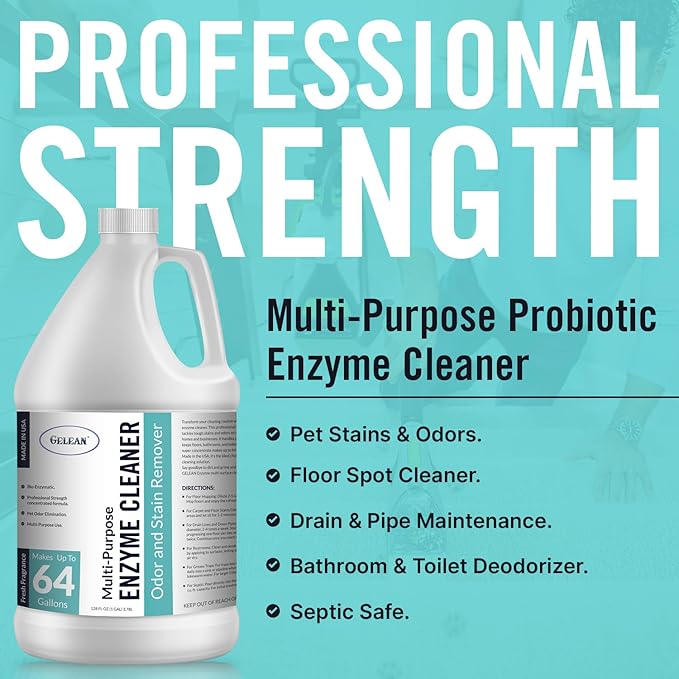 Multi-Purpose Probiotic Enzyme Cleaner, Made in USA - Pet Stain and Odor Remover - Concentrated - Professional & Home Strength Drains, Floors, Bathrooms, Toilets Trash Can, (1 gallon, Fresh fragrance)-Mewly Pet