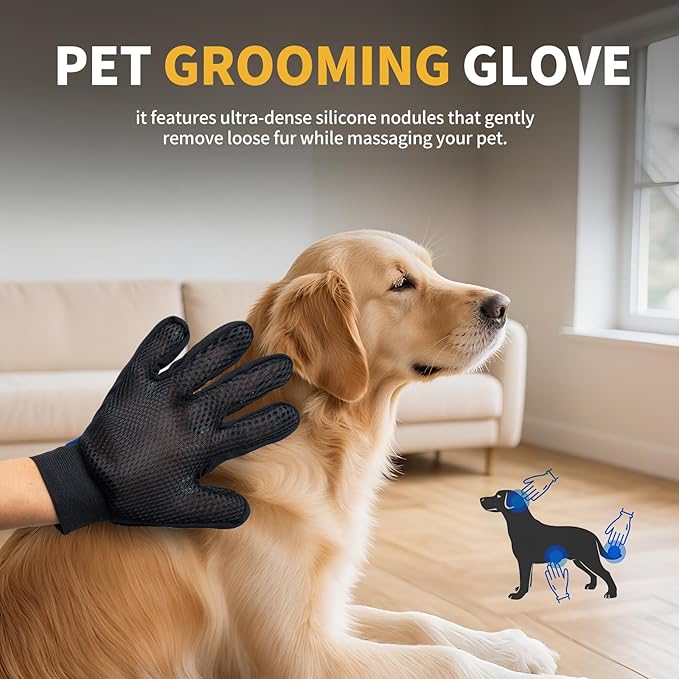 Pet Hair Removal Glove, Cats Dogs Grooming Gloves Pet Hair Removal Tool, 2025 Upgrade Reusable Pet Hair Remover Glove（1 Pet Grooming Glove & 1 Cleaning Glove）