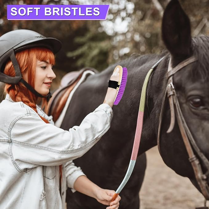 9 Pieces Grooming Kit with Tote Bag, Sweat Scraper, Sponge, Hoof Pick, Curry Comb for Horse Riders Beginners (Purple)-Mewly Pet