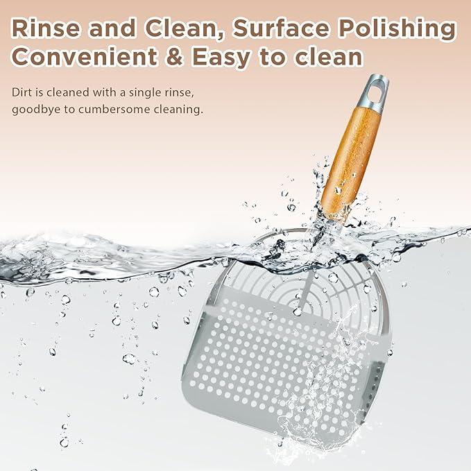 Cat Litter Scoop, Litter Scooper, Metal Cat Litter Scoop, Stainless Steel Cat Litter Scoop, Kitten Pooper Lifter, Kitty Metal Scooper with Holder for Cat Litter Box Round Holes Easy Cleaning-Mewly Pet