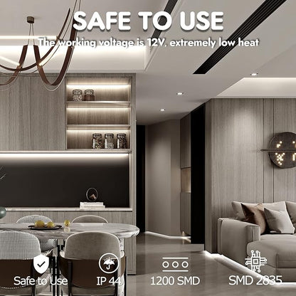 White LED Strip Lights, IP44 Waterproof 2835 LED Lights, 6000K 12V 65.6ft/20m Flexible Ribbon, Kitchen Cabinet Lighting, Outdoor/Indoor (White)