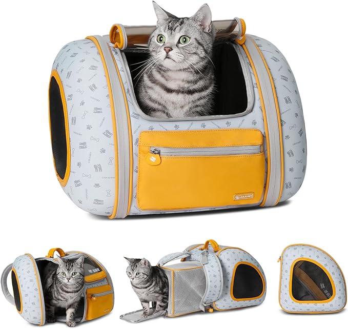 Cat and Dog Backpack Carrier, Foldable Breathable Pet Carrier Backpack with Mesh Ventilation, Large Portable Outing Traveling Pet Bag for Small, Medium Cats, Small Dogs, Orange-Mewly Pet