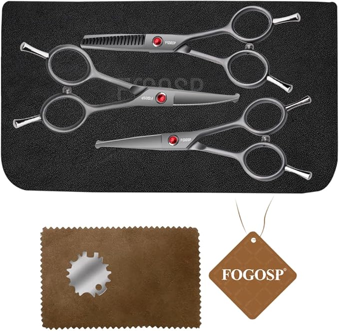 4.5" Dog Grooming Scissors - 3 Pcs Curved & Straight Thinning Shears for Small Dogs & Cats - Japan 440C Stainless Steel-Mewly Pet