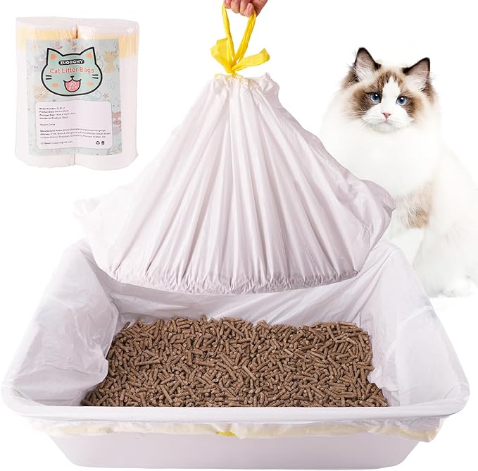 Litter Box Liners 20 Count, 37" x 18" Jumbo 3MIL Thicken Cat Litter Bags Tear Resistant Disposable Cat Litter Liners for XL Stainless Steel Litter Box and Other Suitable Size Litter Box-Mewly Pet
