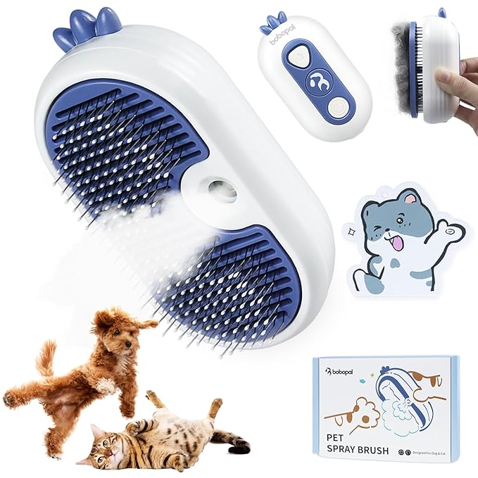 Cat Steam Brush, 3-in-1 Pet Steam Brush for Cats Shedding & Grooming, Brushes for Indoor Cats, Anti-Static Hair Removal Comb with Water Tank, Gentle Grooming Supplies for Long & Short Hair-Mewly Pet