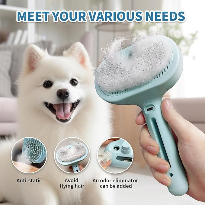 Spray Cat Brush for Shedding, Static & Tangled Hair - Self Cleaning, Long & Short Hair Pets Grooming Brush (Blue)-Mewly Pet