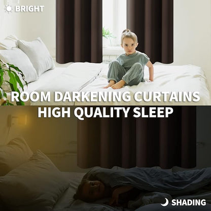 BGment Blackout Curtains for Bedroom - Grommet Thermal Insulated Room Darkening Curtains for Living Room, Set of 2 Panels (52 x 95 Inch, Brown)