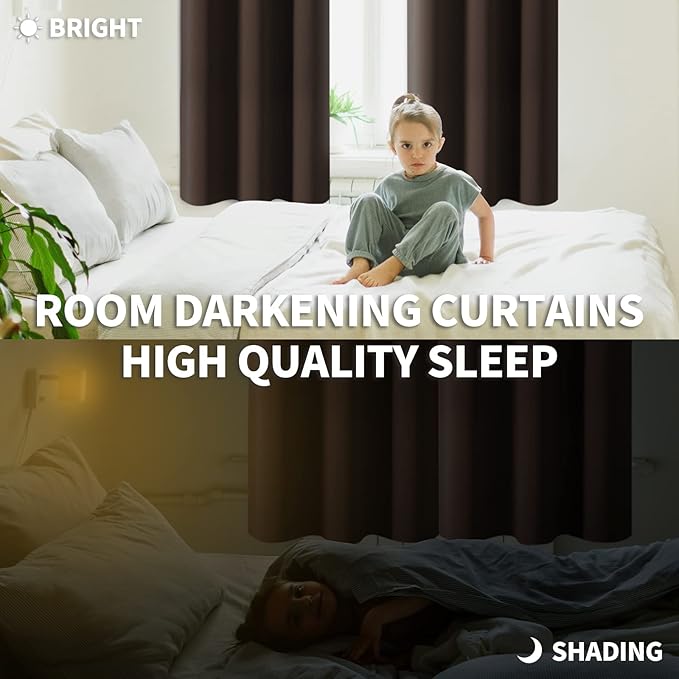 BGment Brown Blackout Curtains for Bedroom - Grommet Thermal Insulated Room Darkening Window Curtains, Set of 2 Panels, Each 55 x 69 Inch