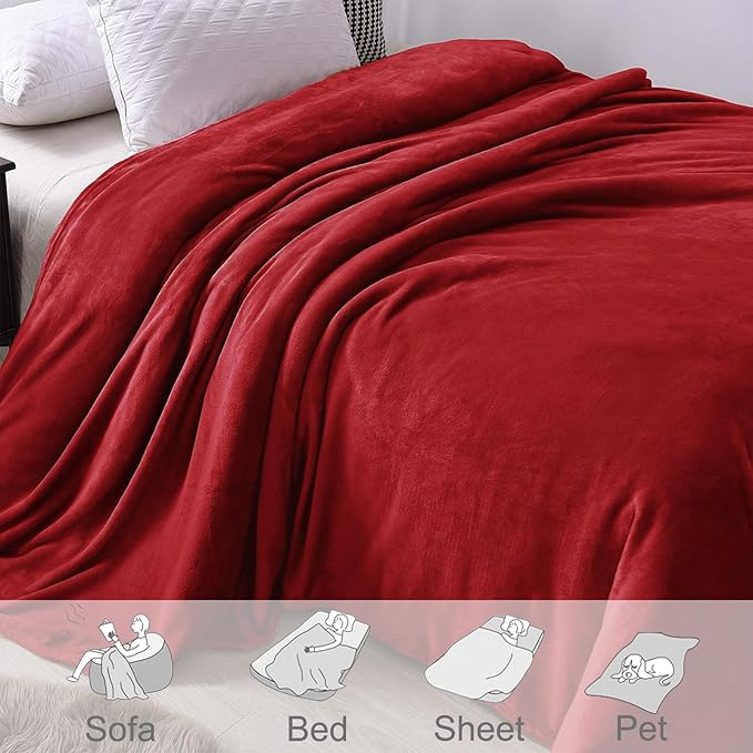 Exclusivo Mezcla Fleece Blanket Twin Size for Bed, Super Soft and Warm, All Season Use, Cozy, Plush, Lightweight, 90x66 Inches, Deep Red