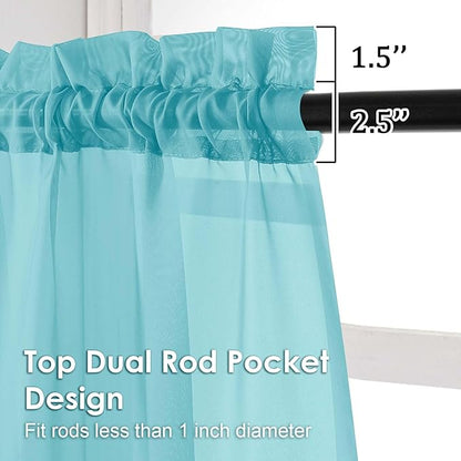 OVZME Sheer Curtains 63 inch Length 2 Panels Set for Bedroom Living Room, Soft Airy Elegant Light Filtering Sheer Curtains, Dual Rod Pocket Window Drapes, Each 42W x 63L Inches, Aqua