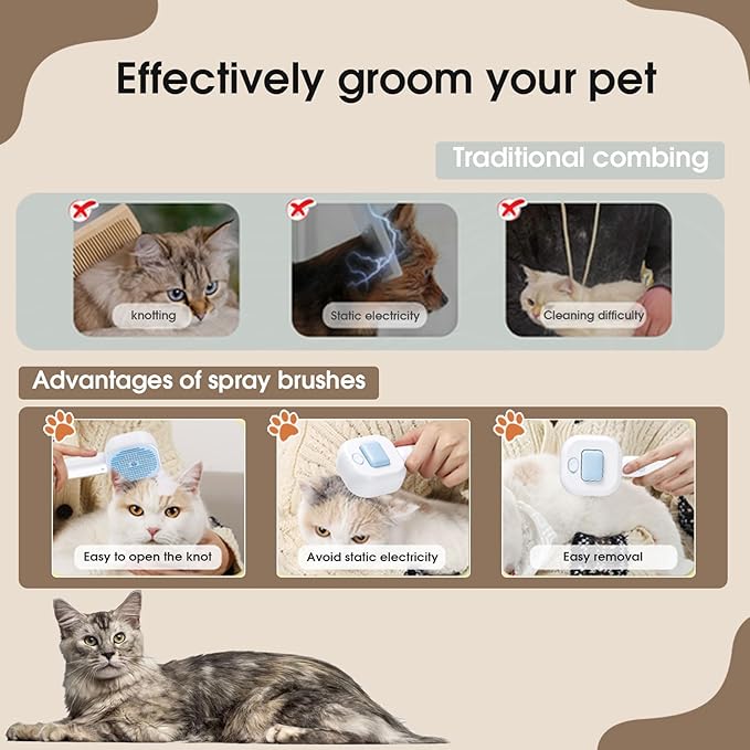 Cat Steam Brush，3 In 1 combs for indoor cats，pet steam brush for shedding,Dog shedding for Long and Short Hair Dogs and Cats Pet Grooming Brush Remove Tangled Loose Hair (Blue)-Mewly Pet