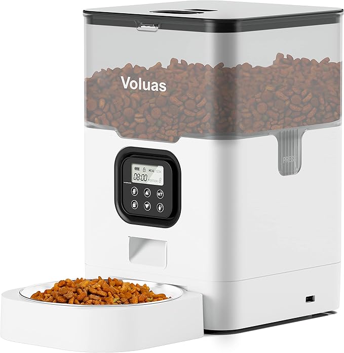 VOLUAS Automatic Cat Feeders - Dry Food Dispenser with Timer, Desiccant Bag, Programmable Portion Size Control 4 Meals Per Day, 10s Voice Recorder-Mewly Pet
