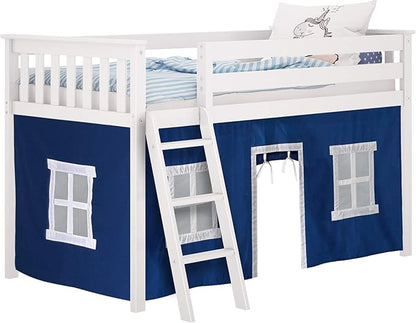 Max & Lily Underbed Privacy Curtain for Low Bunk/Loft Bed, 2 Panel Play Curtain Set - Hot Blue/White Cotton