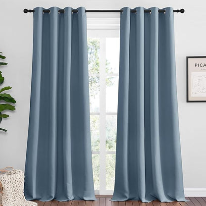 NICETOWN Smoky Blue Blackout Curtains 102 inches Length for Living Room, 2 Panels, 55" Wide, Thermal Insulated Long Drapes for Large Window
