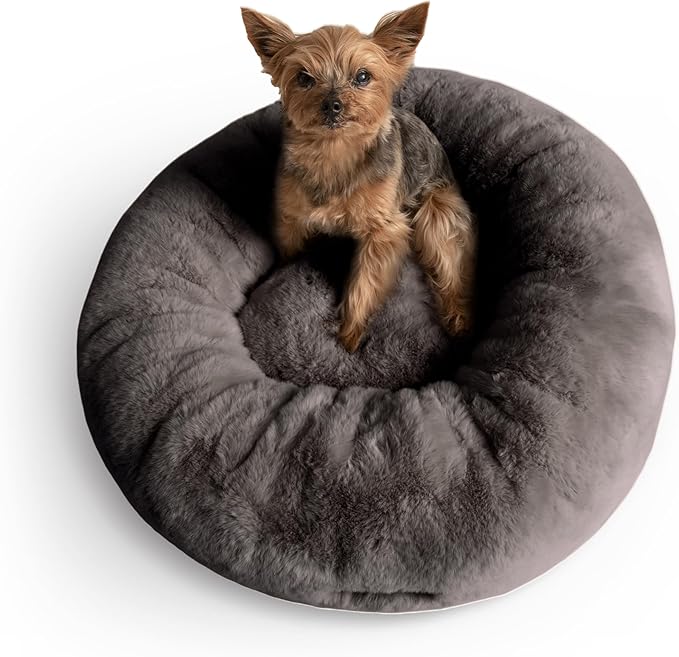 UnHide Floof Pet Bed - Small (23" x 8") - Extra Soft Dog Bed - Removable Faux Fur Cover - Machine Washable - Helps Ease Pet Anxiety & Provides The Perfect Sleep - Charcoal Charlie-Mewly Pet