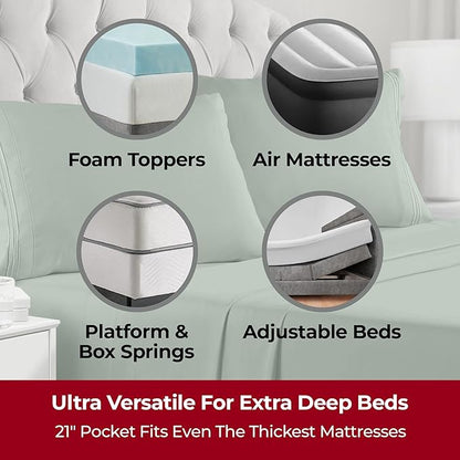 Mellanni Extra Deep Twin XL Sheets - 3 PC Iconic Collection Bedding - Hotel Luxury, Ultra Soft, Cooling Bed Sheets - Wrinkle, Fade, Stain Resistant (Twin Extra Long, Sage)