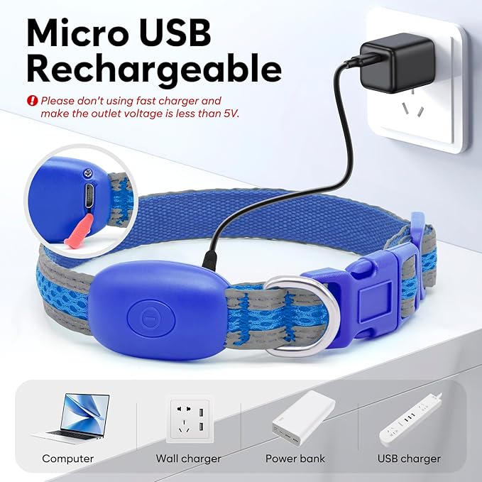 Flashseen LED Cat Collar,Light Up Dog Collar Rechargeable, Dog Lights for Night Walking, Comfortable Soft Mesh Pet Collar Adjustable for Cats Puppy and Small Dogs(Blue, XS)-Mewly Pet