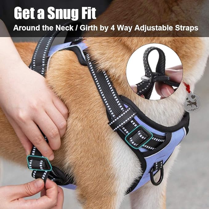 PoyPet No Pull Dog Harness, Reflective Comfortable Vest Harness with Front & Back 2 Leash Attachments and Easy Control Handle Adjustable Soft Padded Pet Vest for Small to Large Dogs (Light Blue,XS)-Mewly Pet