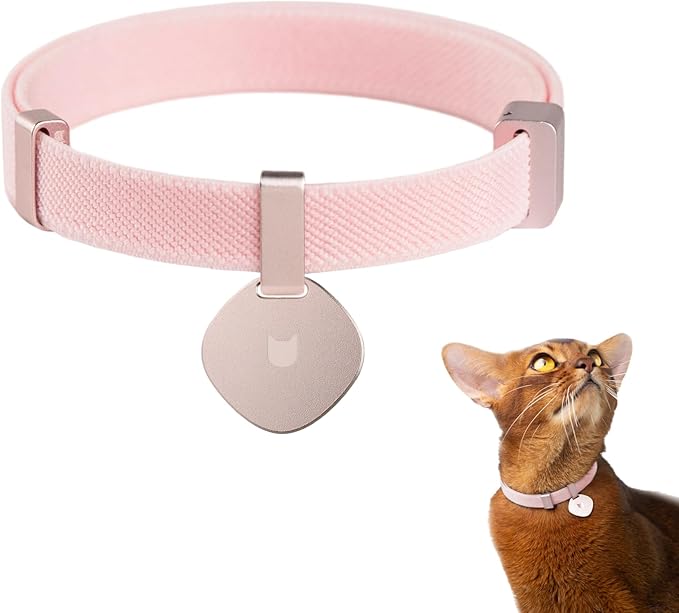 Safety Cat Collar Pro and Tag Set - U.S. IDA Gold Award, Elastic Release Cat Collar Charm Tag, Non Breakaway Cat Collar Adjustable with Charm for Kitten Small Large Cats (Blush Pink, S)-Mewly Pet