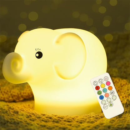 ShaArkMango LED Night Light for Kids Toddler Bed, Cute Animal Night Lamp Color Changing, Soft Baby Light Dimming & Timer &Rechargeable Nursery Bedside Lamp for Breastfeeding Elephant Gifts for Women