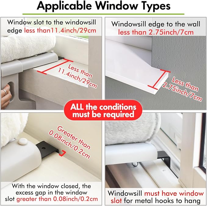 Cat Window Sill Perch with Large Bolster, Easy to Adjust & Assemble Cat Window Seat for Windowsill & Bedside, Pet Hammock Bed for Large Cats and Kittens (White, L)-Mewly Pet