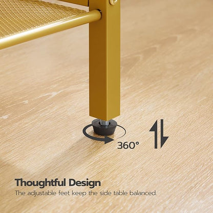 HOOBRO Side Table, 3-Tier Tall End Telephone Table with Adjustable Mesh Shelves, Small Entry Table for Living Room Bedroom Hallway or Office, White and Gold DW01DH01G1