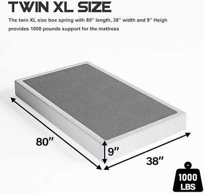 ZIYOO Twin XL Box Spring and Cover, 9 Inch High Profile BoXspring, Easy Assembly, Mattress Foundation, Heavy Duty Metal Steel Structure, Quiet Noise-Free Easy Assembly