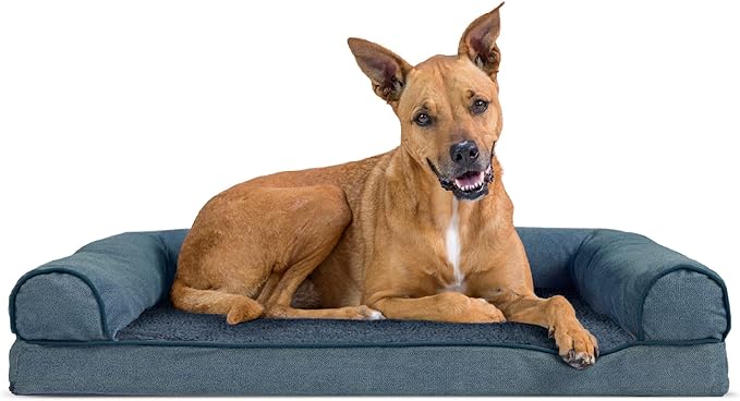 Furhaven Orthopedic Dog Bed for Large Dogs w/ Removable Bolsters & Washable Cover, For Dogs Up to 95 lbs - Sherpa & Chenille Sofa - Orion Blue, Jumbo/XL-Mewly Pet